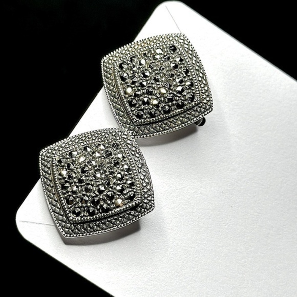 VINTAGE x STERLING SILVER DESIGNER ARTISAN EARRINGS | 925 & MARCASITES |TIMELESS